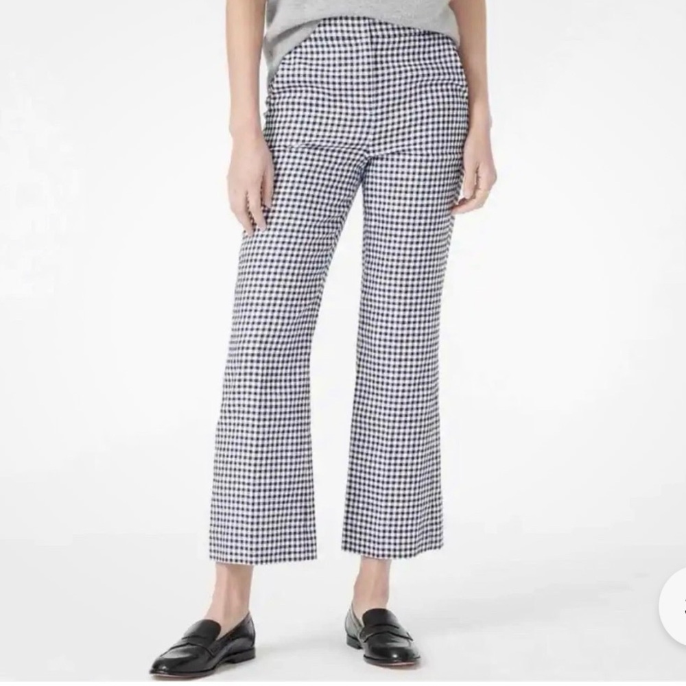 J Crew Linen Pant Size 4 Hayden Kickboot Gingham Blue White Preppy Plaid Stretch